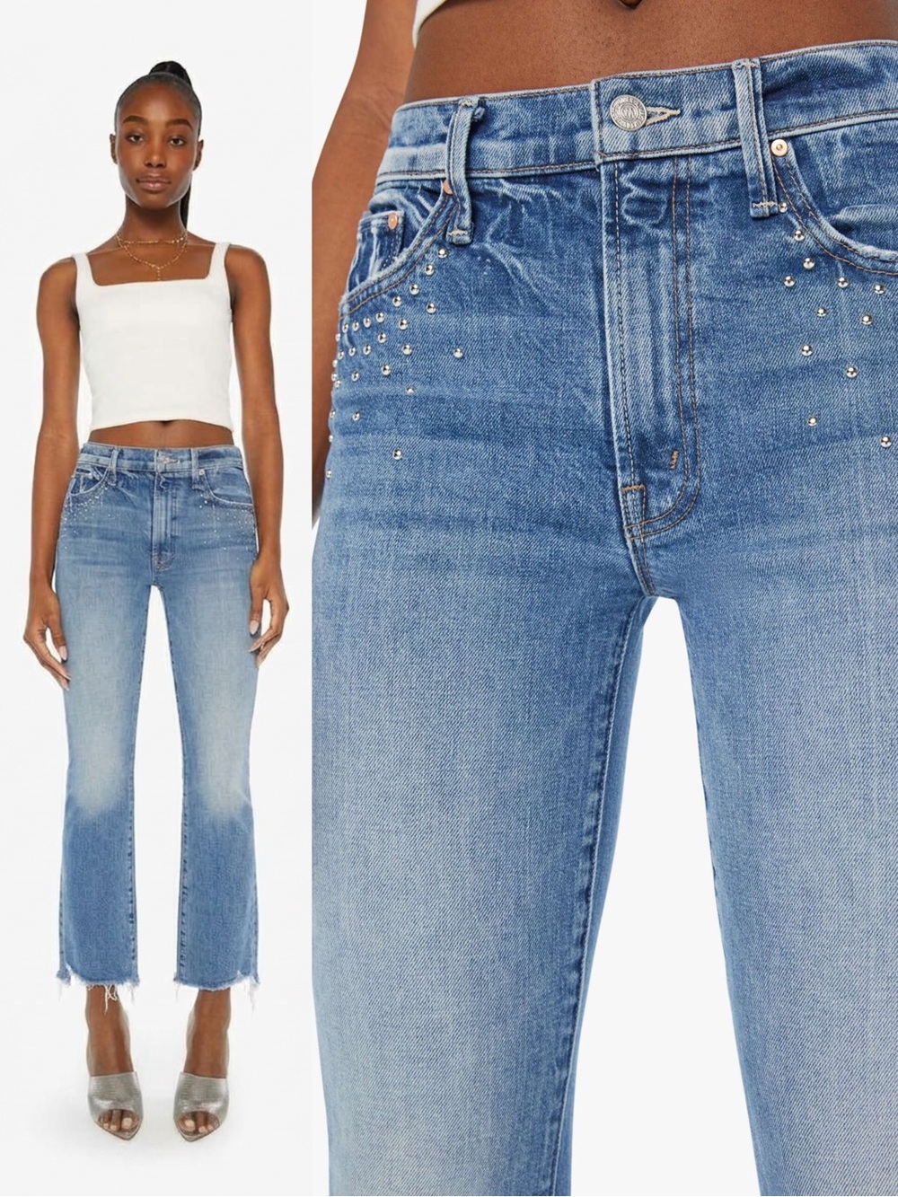 MOTHER SUPERIOR The Insider Crop Flood Metal Magic Studded Raw Hem Jeans 31